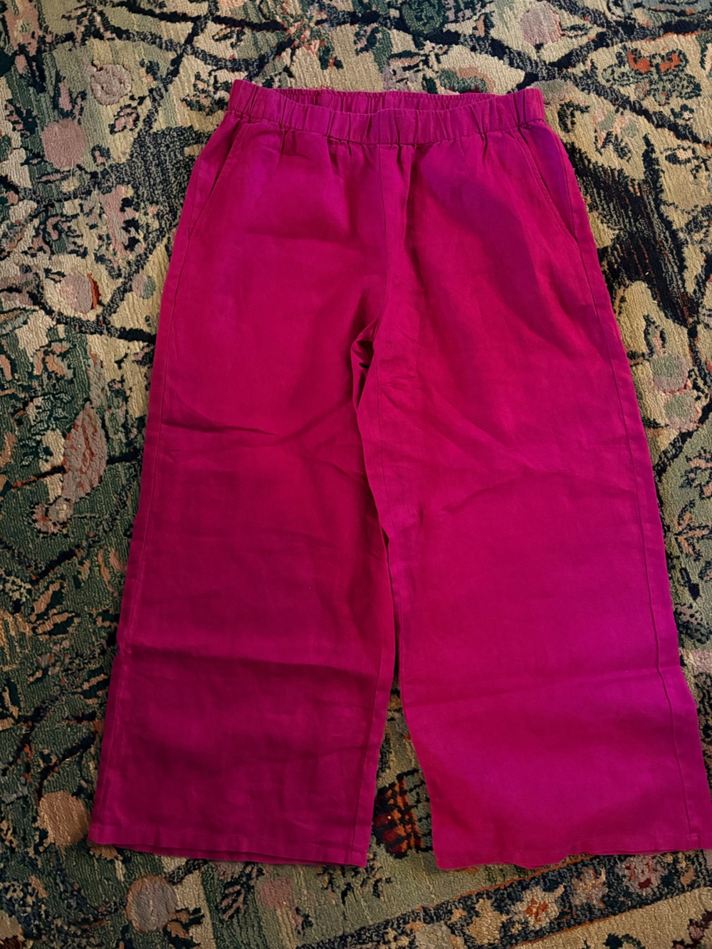 Eileen Fisher Magenta Coordinating Organic Linen Wide Leg Crop Pants - Picture 4 of 4